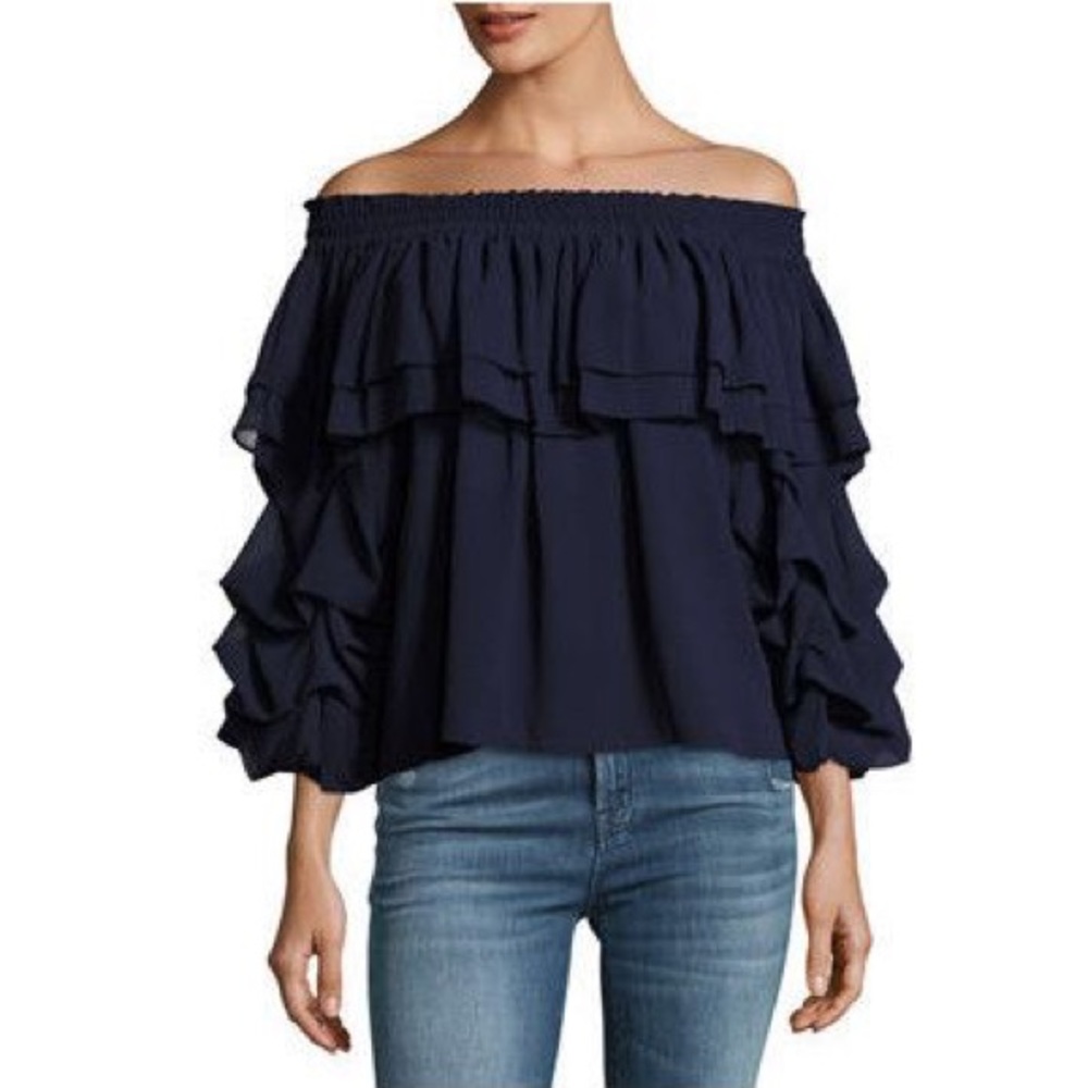 Misa Los Angeles Elyse navy off the shoulder top